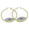 Argolla Grande 02.380.0074.50 Oro Laminado, Diseño de Ojo Griego, con Blanca Cristal, Esmaltado Azul, Tono Dorado