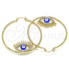 Argolla Grande 02.380.0077.50 Oro Laminado, Diseño de Ojo Griego, con Blanca Cristal, Esmaltado Azul, Tono Dorado