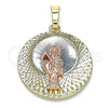 Dije Religioso 05.380.0128 Oro Laminado, Diseño de Santa Muerte, Diamantado, Tres Tonos