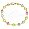 Pulsera Elegante 03.386.0003.07 Oro Laminado, Diseño de Flor, con Multicolor Zirconia Cubica, Pulido, Tono Dorado (07 MM Thickness, 7 Inches Length)