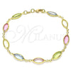 Tobillera Elegante 03.386.0004.10 Oro Laminado, con Multicolor Zirconia Cubica, Pulido, Tono Dorado (07 MM Thickness, 10 Inches Length)