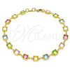 Tobillera Elegante 03.386.0005.10 Oro Laminado, con Multicolor Zirconia Cubica, Pulido, Tono Dorado (07 MM Thickness, 10 Inches Length)
