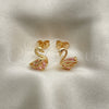 Arete Dormilona 02.387.0002 Oro Laminado, Diseño de Cisne, con Rosado Zirconia Cubica, Pulido, Tono Dorado
