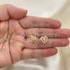 Arete Dormilona 02.387.0013 Oro Laminado, Diseño de Corazón, con Rosado and Blanca Zirconia Cubica, Pulido, Tono Dorado