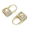 Argolla Huggie 02.210.0525.10 Oro Laminado, Diseño de Candado y Corazón, con Blanca Zirconia Cubica, Pulido, Tono Dorado