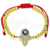 Pulsera Bolo Ajustable 03.368.0045.11 Oro Laminado, Diseño de Mano de Dios y Bola, con Blanca Micro Pave, Esmaltado Azul, Tono Dorado (04 MM Thickness, 11 Inches Length)
