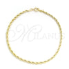 Pulsera Elegante 03.09.0089.1.07 Oro Laminado, Diseño de Rope, Pulido, Tono Dorado (03 MM Thickness, 7 Inches Length)