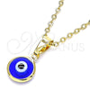 Dije Elegante 05.63.1163 Oro Laminado, Diseño de Ojo Griego, Resinado Azul, Tono Dorado