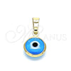 Dije Elegante 05.63.1163.1 Oro Laminado, Diseño de Ojo Griego, Resinado Azul claro, Tono Dorado