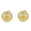 Arete Dormilona 02.213.0264 Oro Laminado, Diseño de Caridad del Cobre, con Blanca Micro Pave, Pulido, Tono Dorado
