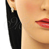 Arete Dormilona 02.213.0265 Oro Laminado, Diseño de Pescado, con Blanca Micro Pave, Pulido, Tono Dorado