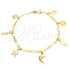 Pulsera de Dije 03.58.0051.07 Oro Laminado, Diseño de Caballo de Mar y Estrella, Pulido, Tono Dorado (04 MM Thickness, 7 Inches Length)