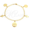 Pulsera de Dije 03.58.0053.07 Oro Laminado, Diseño de Ojo Griego y Mano de Dios, Pulido, Tono Dorado (04 MM Thickness, 7 Inches Length)