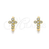 Argolla Huggie 02.213.0285.10 Oro Laminado, Diseño de Cruz, con Blanca Micro Pave, Pulido, Tono Dorado