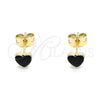 Arete Dormilona 02.213.0292 Oro Laminado, Diseño de Corazón, Esmaltado Negro, Tono Dorado