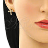 Arete Dormilona 02.213.0300 Oro Laminado, Diseño de Cruz, con Blanca Micro Pave, Pulido, Tono Dorado