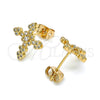 Arete Dormilona 02.213.0300 Oro Laminado, Diseño de Cruz, con Blanca Micro Pave, Pulido, Tono Dorado