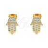 Arete Dormilona 02.213.0302 Oro Laminado, Diseño de Mano de Dios, con Blanca Micro Pave, Pulido, Tono Dorado
