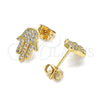 Arete Dormilona 02.213.0302 Oro Laminado, Diseño de Mano de Dios, con Blanca Micro Pave, Pulido, Tono Dorado