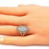 Anillo Elegante 01.380.0012.07 Oro Laminado, Diseño de Guadalupe y Flor, Pulido, Tres Tonos (Size 7)