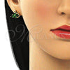 Arete Dormilona 02.310.0025 Oro Laminado, Diseño de Cisne, con Verde and Blanca Zirconia Cubica, Pulido, Tono Dorado