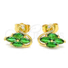 Arete Dormilona 02.310.0025 Oro Laminado, Diseño de Cisne, con Verde and Blanca Zirconia Cubica, Pulido, Tono Dorado
