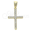 Dije Religioso 05.253.0131 Oro Laminado, Diseño de Cruz, con Blanca Cristal, Pulido, Tono Dorado