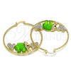 Argolla Grande 02.380.0051.7.50 Oro Laminado, Diseño de Elefante y Corazón, con Blanca and Negro Cristal, Resinado Verde, Tono Dorado