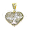 Dije Religioso 05.351.0194 Oro Laminado, Diseño de Ãrbol y Corazón, Pulido, Tres Tonos