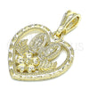 Dije Religioso 05.351.0200.1 Oro Laminado, Diseño de Guadalupe y Corazón, Pulido, Tono Dorado