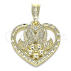 Dije Religioso 05.351.0200.1 Oro Laminado, Diseño de Guadalupe y Corazón, Pulido, Tono Dorado