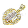 Dije Religioso 05.351.0201 Oro Laminado, Diseño de Guadalupe y Corazón, Pulido, Tres Tonos
