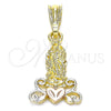 Dije Religioso 05.351.0210 Oro Laminado, Diseño de Guadalupe y Corazón, Pulido, Tres Tonos