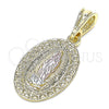 Dije Religioso 05.351.0171.1 Oro Laminado, Diseño de Guadalupe y Corazón, Pulido, Tres Tonos