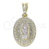 Dije Religioso 05.351.0171.1 Oro Laminado, Diseño de Guadalupe y Corazón, Pulido, Tres Tonos