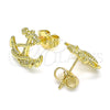 Arete Dormilona 02.156.0570 Oro Laminado, Diseño de Ancla, con Blanca Micro Pave, Pulido, Tono Dorado