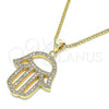 Collares con Dije 04.156.0421.20 Oro Laminado, Diseño de Mano de Dios, con Blanca Micro Pave, Pulido, Tono Dorado (02 MM Thickness, 20 Inches Length)
