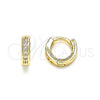 Argolla Huggie 02.156.0284.10 Oro Laminado, con Blanca Micro Pave, Pulido, Tono Dorado