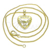 Collares con Dije 04.117.0017.20 Oro Laminado, Diseño de Corazón y Flor, Pulido, Tono Dorado (02 MM Thickness, 20 Inches Length)