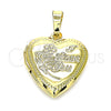 Dije Relicario 05.117.0008 Oro Laminado, Diseño de Corazón y Flor, Pulido, Tono Dorado