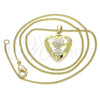 Collares con Dije 04.117.0030.20 Oro Laminado, Diseño de Corazón y Flor, Pulido, Tono Dorado (02 MM Thickness, 20 Inches Length)