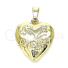 Dije Relicario 05.117.0027 Oro Laminado, Diseño de Corazón y Flor, Pulido, Tono Dorado