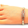 Pulsera Elegante 03.100.0070.07 Oro Laminado, Diseño de Elefante y Búho, Diamantado, Tono Dorado (06 MM Thickness, 7 Inches Length)