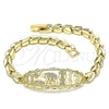 Pulsera Elegante 03.100.0070.07 Oro Laminado, Diseño de Elefante y Búho, Diamantado, Tono Dorado (06 MM Thickness, 7 Inches Length)