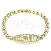 Pulsera Elegante 03.100.0070.07 Oro Laminado, Diseño de Elefante y Búho, Diamantado, Tono Dorado (06 MM Thickness, 7 Inches Length)