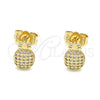 Arete Dormilona 02.156.0580 Oro Laminado, Diseño de Pina, con Blanca Micro Pave, Pulido, Tono Dorado