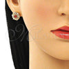 Arete Dormilona 02.387.0033 Oro Laminado, Diseño de Flor y Baguette, con Granate and Blanca Zirconia Cubica, Pulido, Tono Dorado
