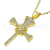 Dije Religioso 05.342.0011 Oro Laminado, Diseño de Cruz, con Blanca Micro Pave, Pulido, Tono Dorado