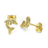 Arete Dormilona 02.342.0114 Oro Laminado, Diseño de Delfín, con Blanca Micro Pave, Pulido, Tono Dorado