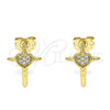Arete Dormilona 02.342.0120 Oro Laminado, Diseño de Cruz y Corazón, con Blanca Micro Pave, Pulido, Tono Dorado